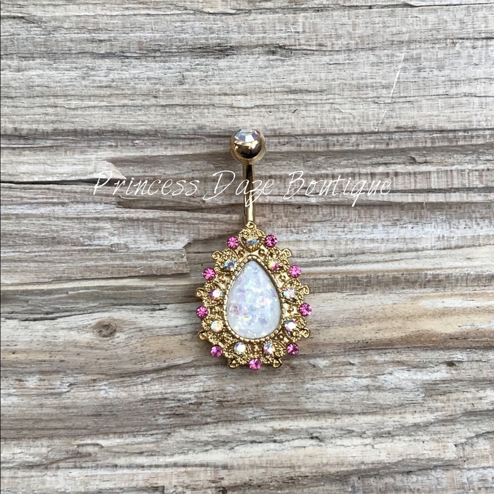 Gold Opal Teardrop Belly Button Ring